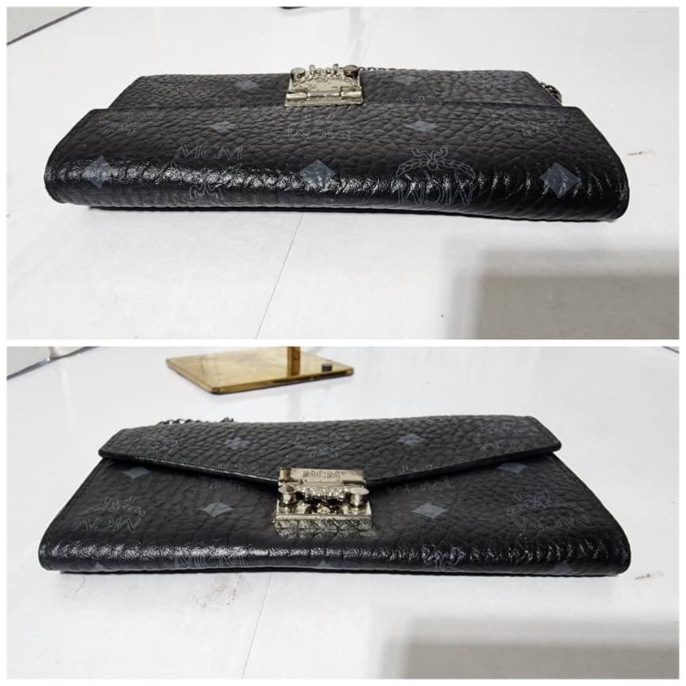 Authentic MCM Visetos Large Patricia Wallet On Chain Black/Grey - Picture 8 of 16